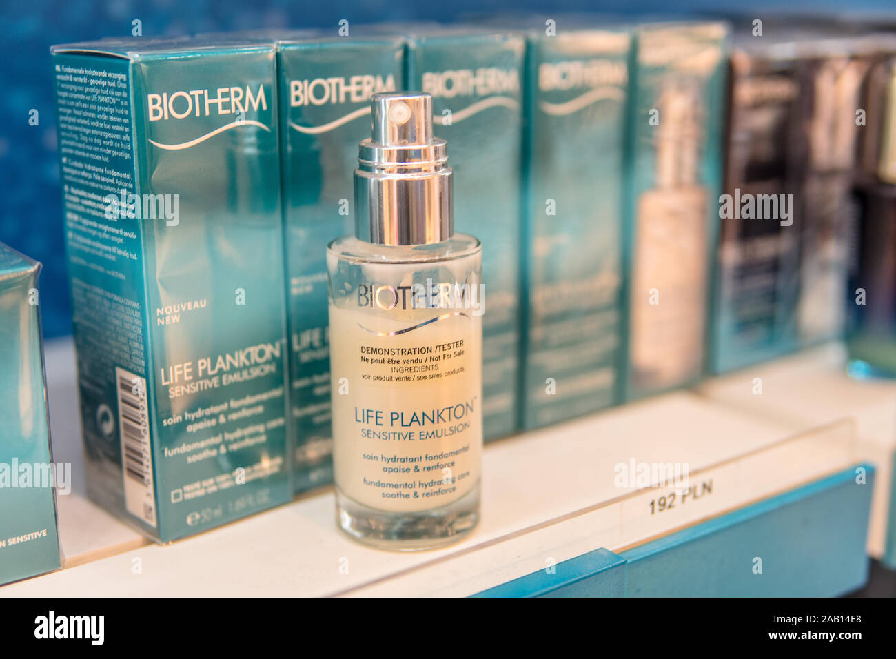 Biotherm cosmetics on the shop display for sale. Biotherm is French luxury skin  care company owned by L'Oreal under the Luxury Products division Stock  Photo - Alamy