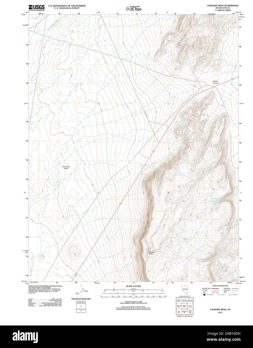 USGS TOPO Map Nevada NV Palisade Mesa 20120117 TM Restoration Stock