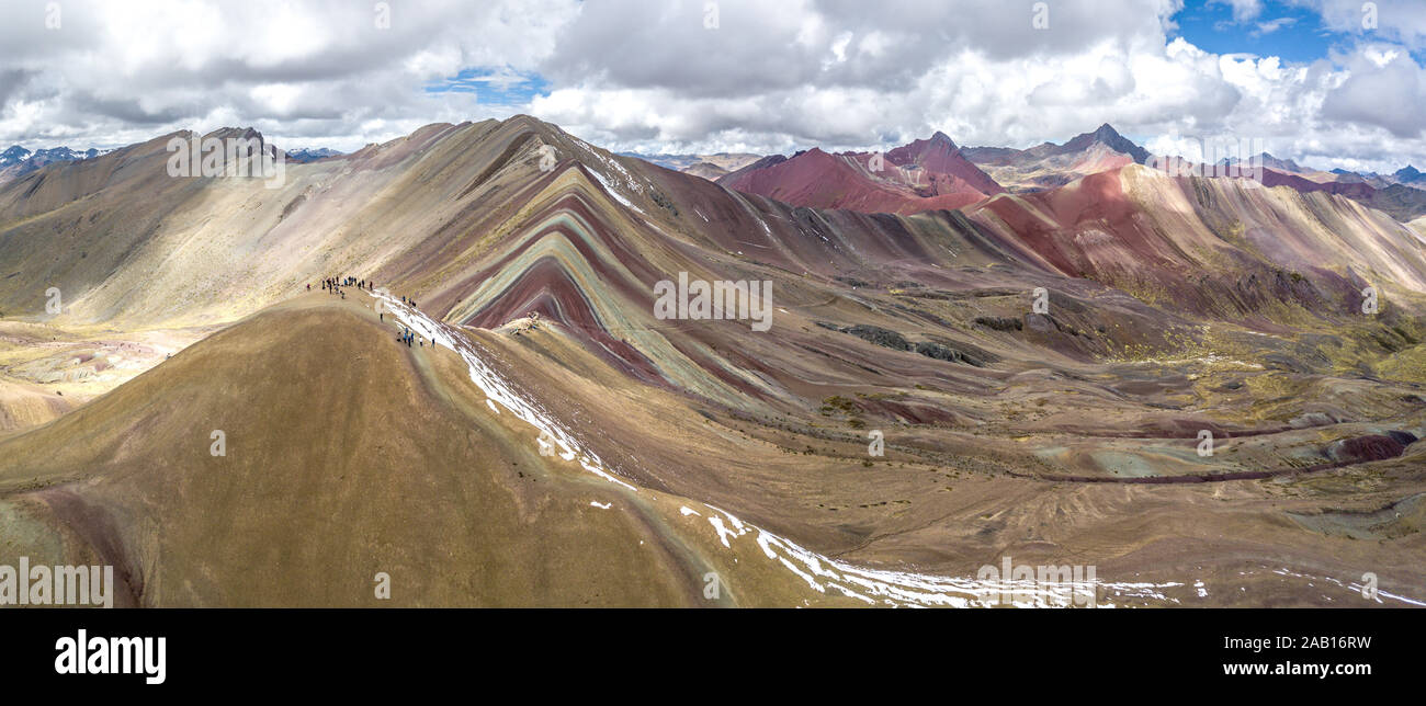 Rainbow Mountains Peru Aerial Panoramic Stock Photo