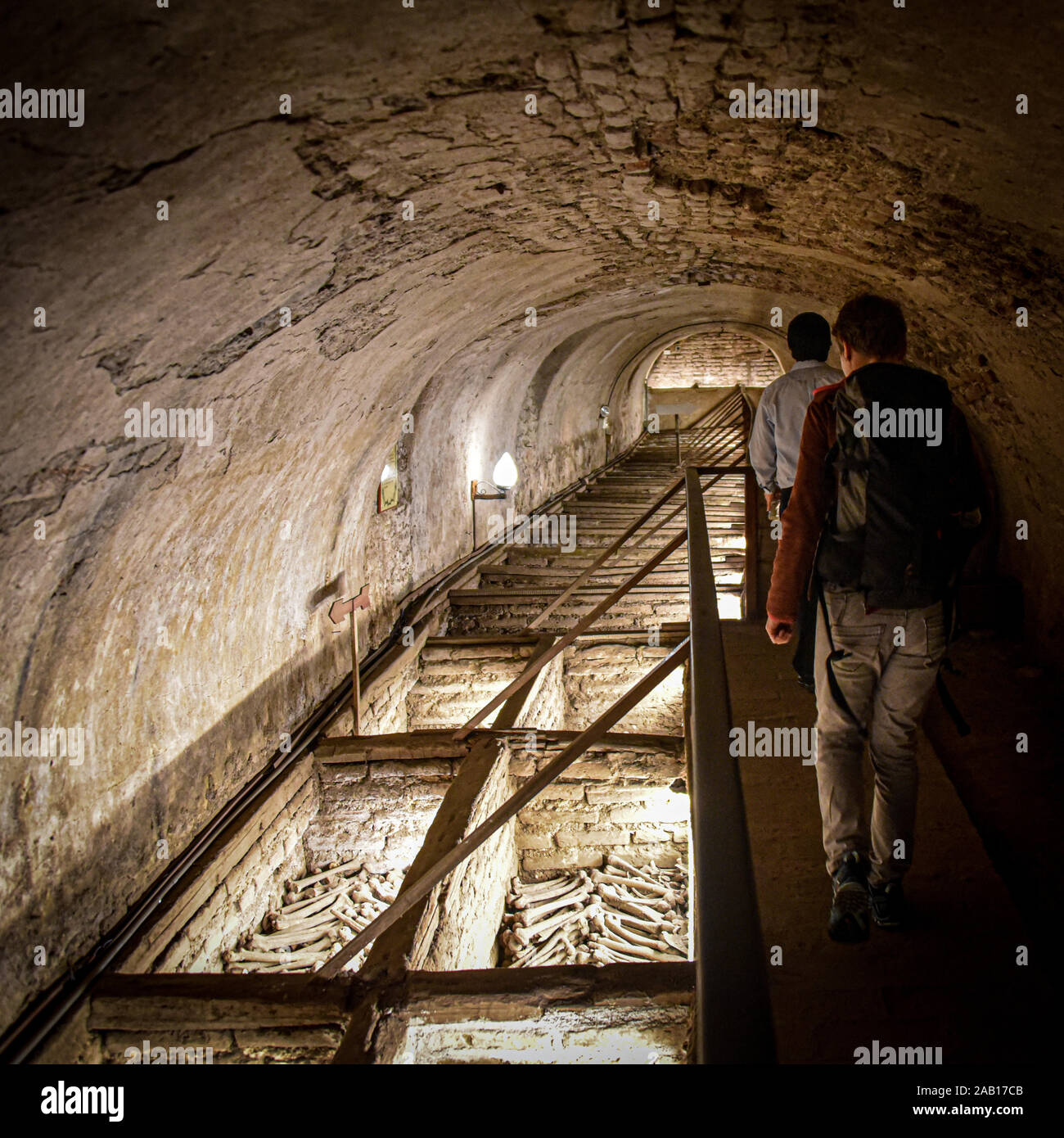 Lima, Peru - Nov 19, 2019: The underground catacombs of the San Francisco Convent Stock Photo