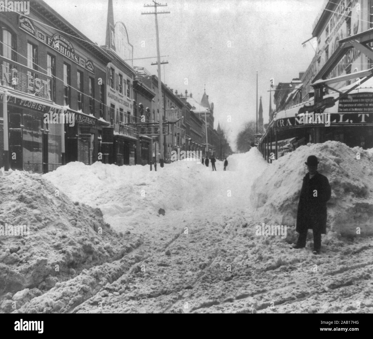 New York City after blizzard in 1888. Pierpont St. from Fulton Stock Photo