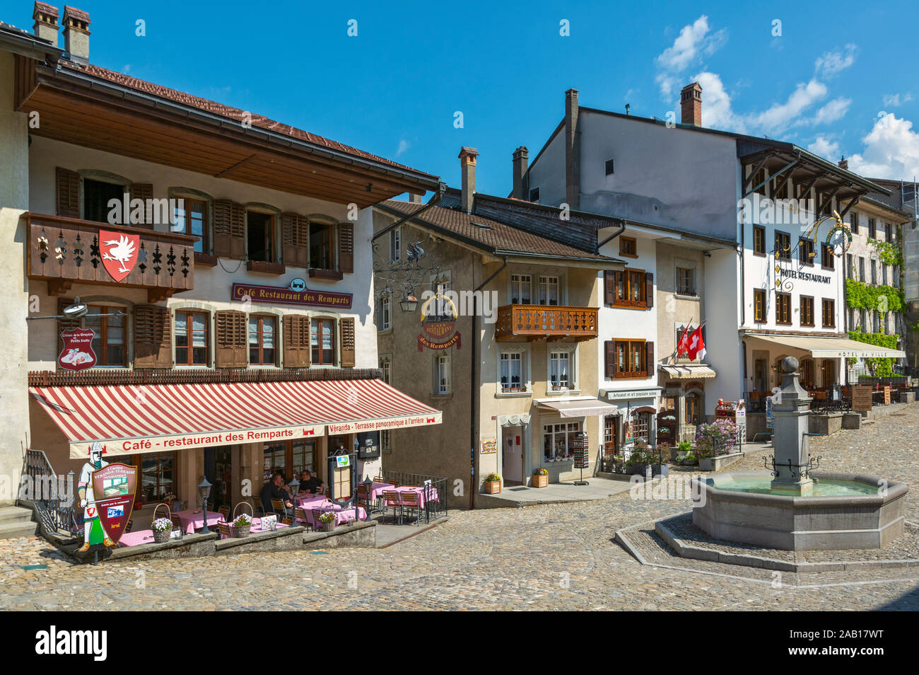 Switzerland, Fribourg Canton, Gruyeres, main street, town center