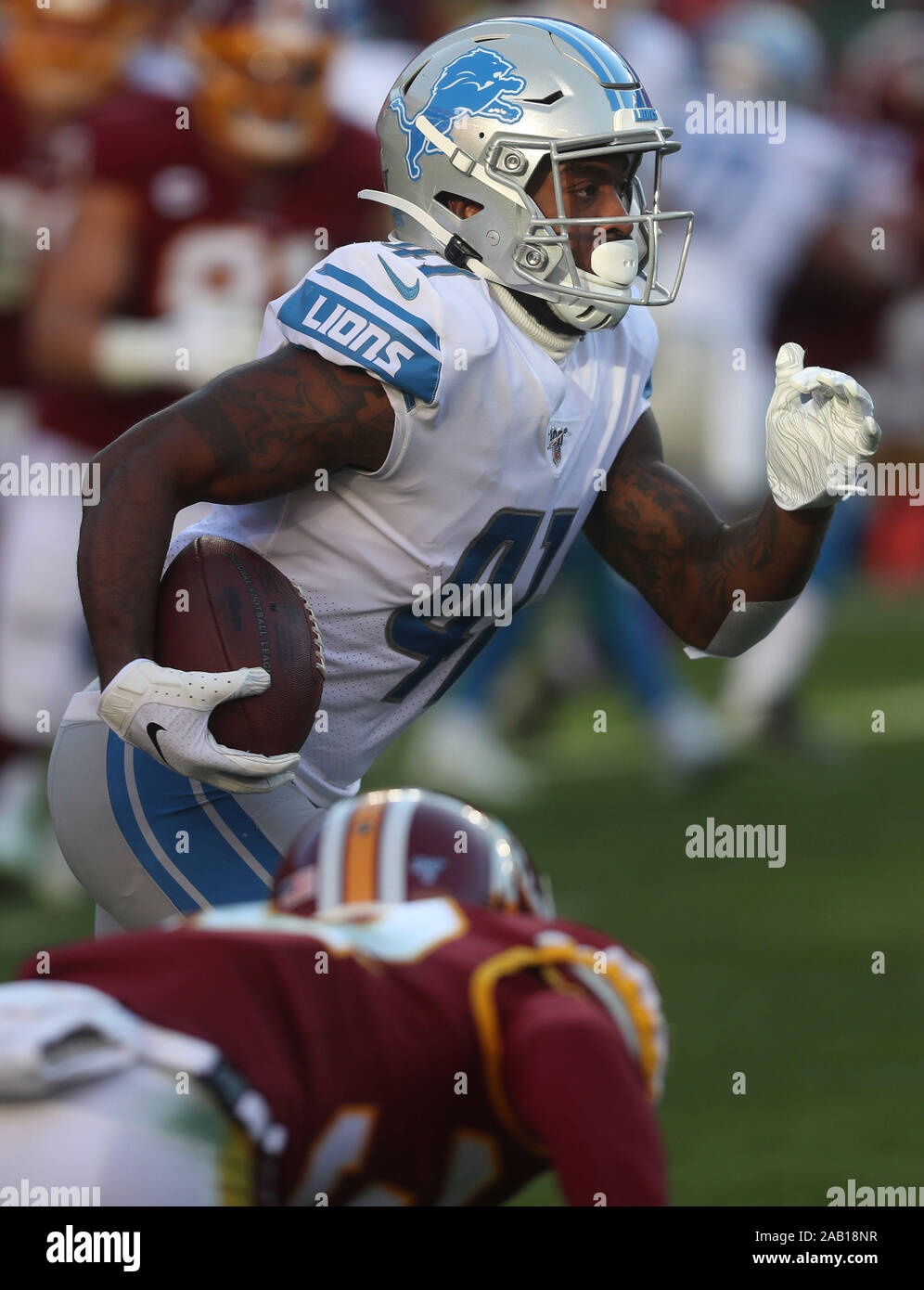 Landover, Maryland, USA. 24th Nov, 2019. Detroit Lions RB J.D. McKissic  (41) in action during a game against the Washington Redskins at FedEx Field  in Landover, Maryland on November 24, 2019. Photo/