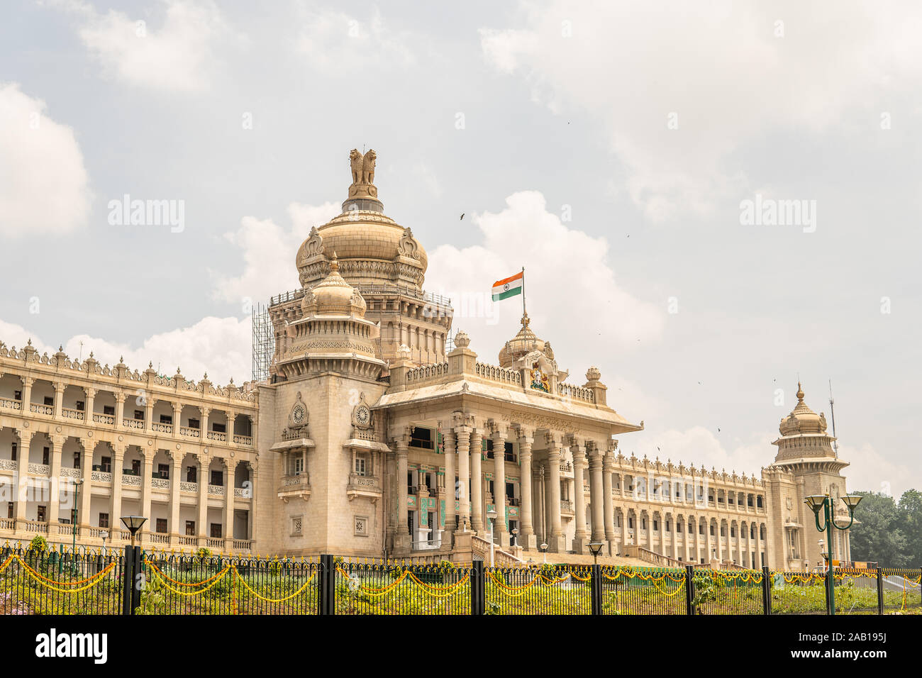 Bengaluru city, Vidhana Soudha - Government of Karnataka, in style described as Mysore Neo-Dravidian, incorporates Indo-Saracenic, Dravidian styles Stock Photo