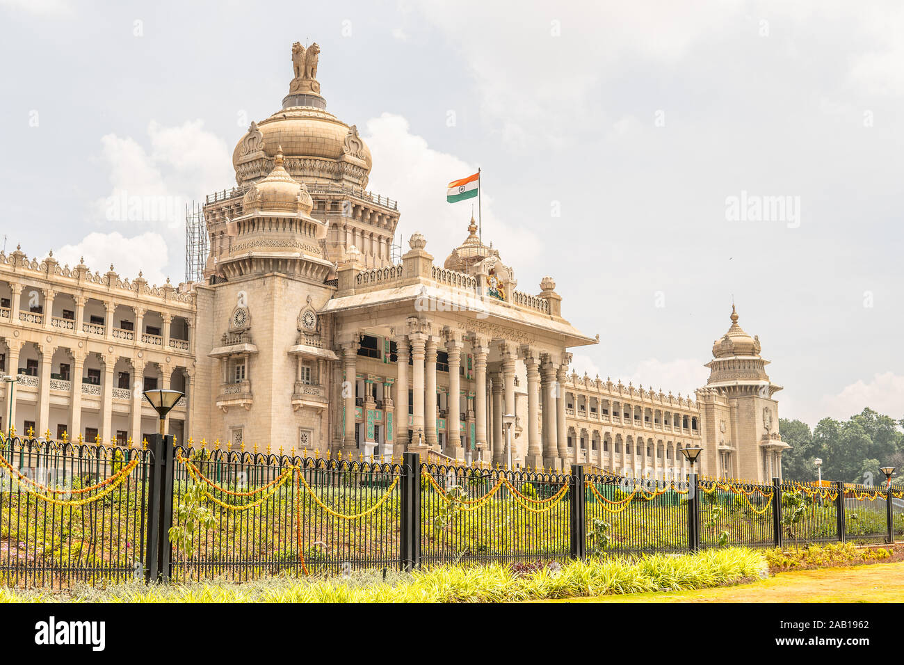 Bengaluru city, Vidhana Soudha - Government of Karnataka, in style described as Mysore Neo-Dravidian, incorporates Indo-Saracenic, Dravidian styles Stock Photo
