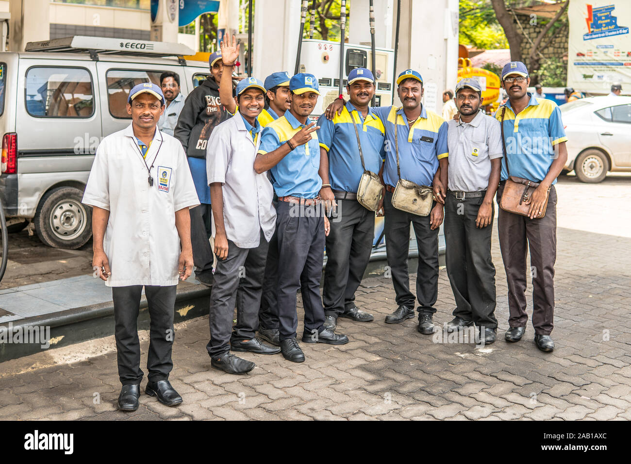 Bangalore, India, streets of Bengaluru city, local gas petrol station