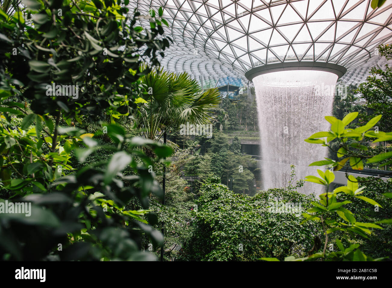 Indoor waterfall at Jewel, Changi Airport in Singapore Stock Photo