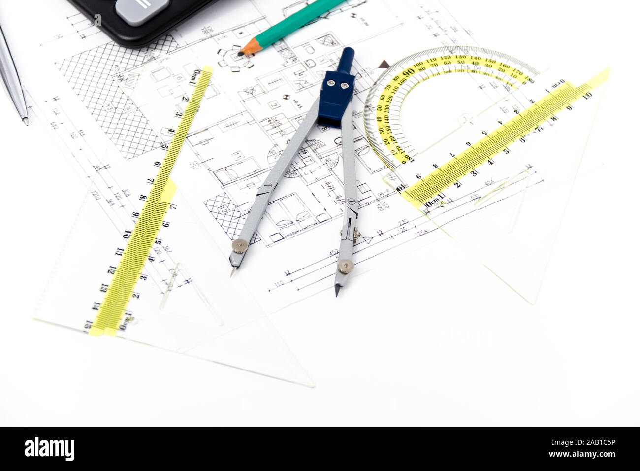 Rules Compasses Photo of the Architectural project, pair of compasses, rulers and ...