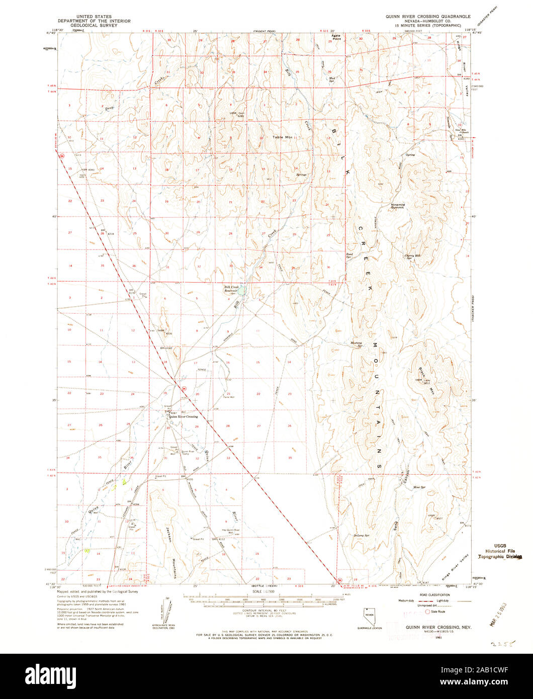 USGS TOPO Map Nevada NV Quinn River Crossing 321213 1961 62500 Restoration Stock Photo