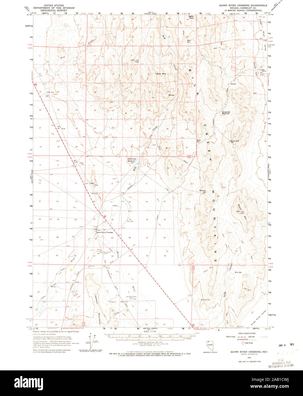 USGS TOPO Map Nevada NV Quinn River Crossing 321212 1961 62500 Restoration Stock Photo