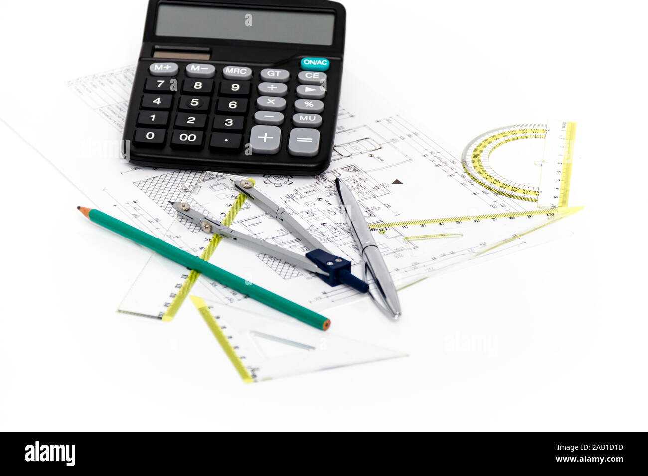 Comp Ruler Photo of the Architectural project, pair of compasses, rulers and ...