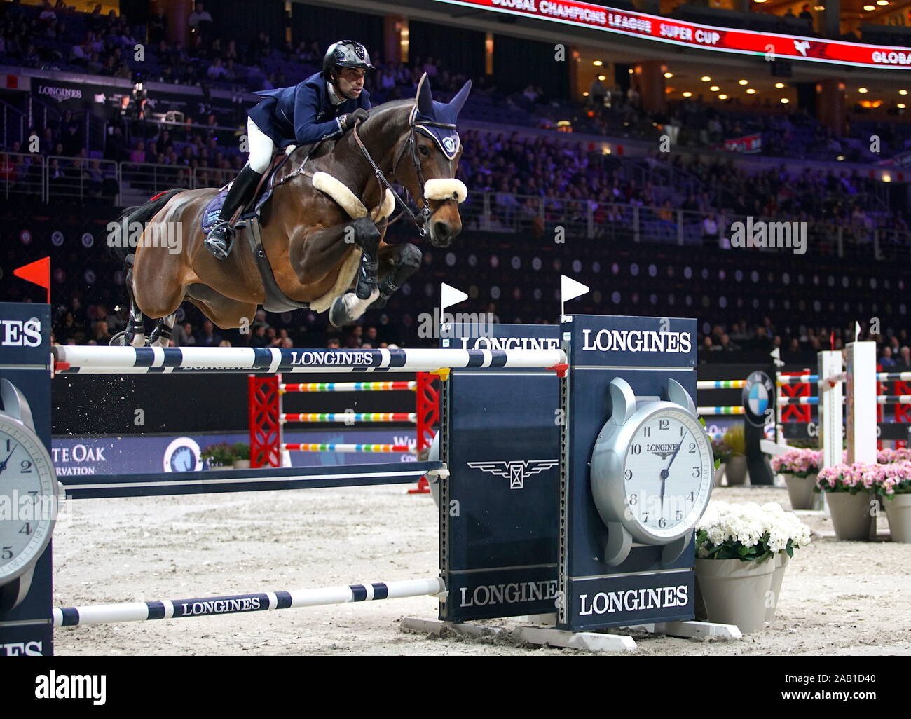 Prague, Czech Republic. 24th Nov, 2019. Abdel Said from team Cannes Stars  rides his horse Jumpy Van De Hermitage during the final of show jumping  competition Global Champions League (GCL) Super Cup