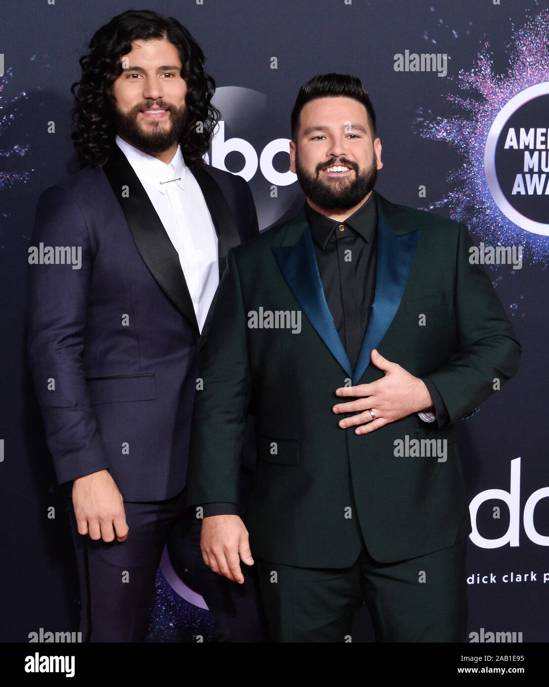 Los Angeles, United States. 24th Nov, 2019. (L-R) Dan Smyers and Shay Mooney of Dan   Shay arrive for the 47th annual American Music Awards at the Microsoft Theater in Los Angeles on Sunday, November 24, 2019. Photo by Jim Ruymen/UPI Credit: UPI/Alamy Live News Stock Photo