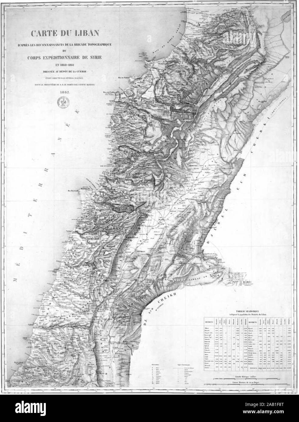 1862 map drawn by the French expedition of Beaufort d'Hautpoul Stock Photo
