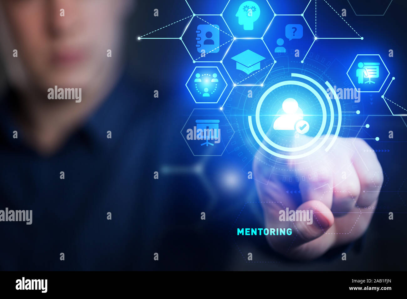 Business, Technology, Internet and network concept. Coaching mentoring education business training development E-learning concept. Stock Photo