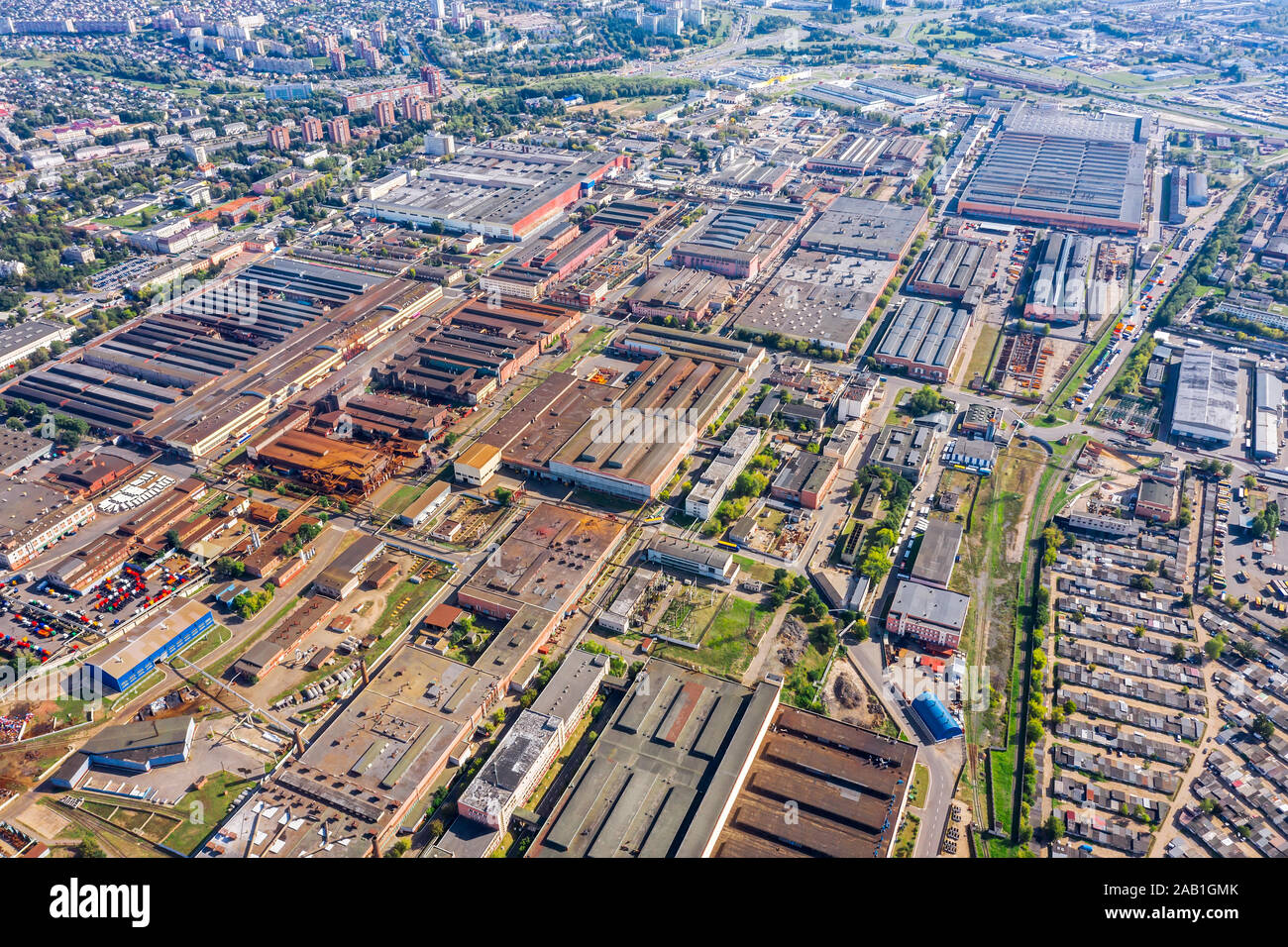 aerial view of factory or plant industrial area with many industrial buildings in city outskirts Stock Photo