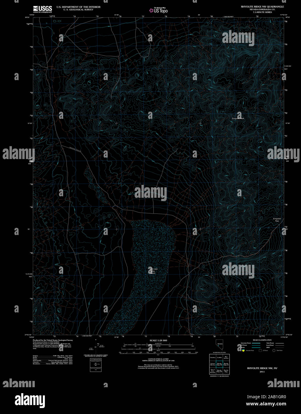 USGS TOPO Map Nevada NV Rhyolite Ridge NW 20111229 TM Inverted ...