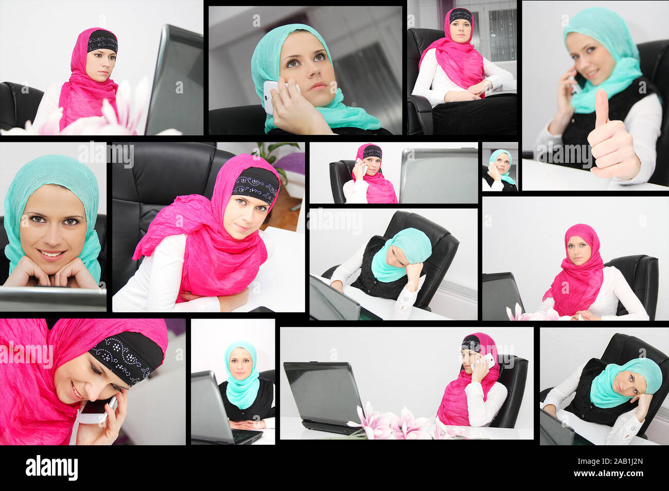 Beautiful young muslim business woman with laptop in office Stock Photo ...