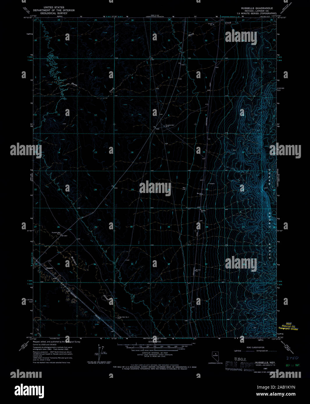 USGS TOPO Map Nevada NV Russells 319951 1965 24000 Inverted Restoration Stock Photo