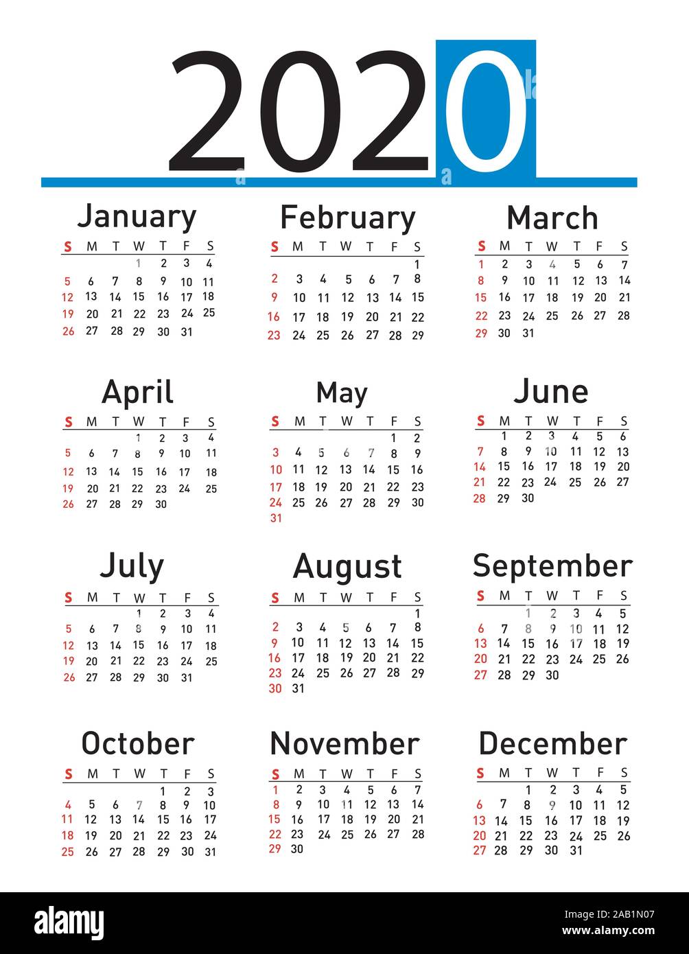 Calendar for 2020 vector illustration Stock Vector Image & Art - Alamy