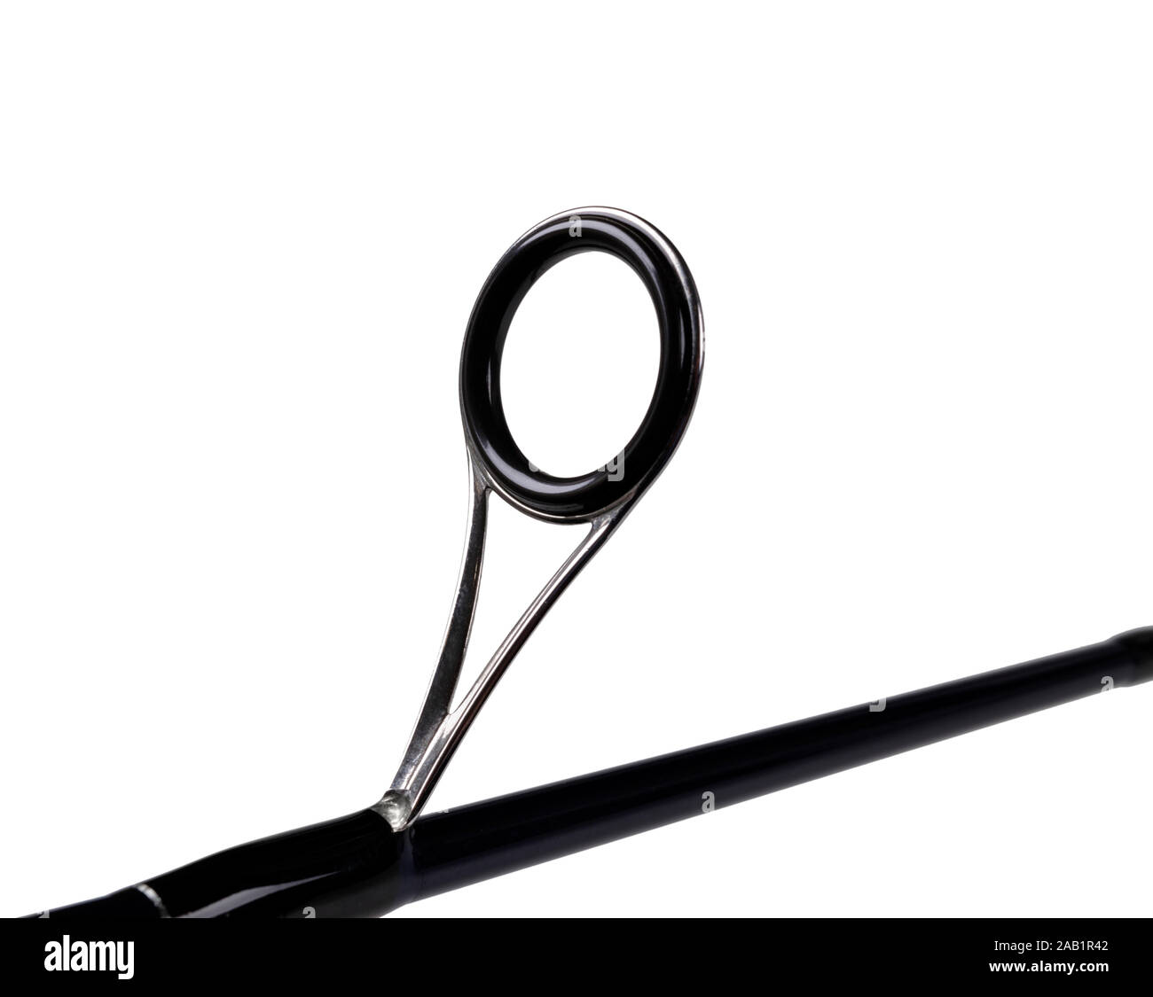 Fishing rod spinning ring with closeup. Fishing rod. Rod rings