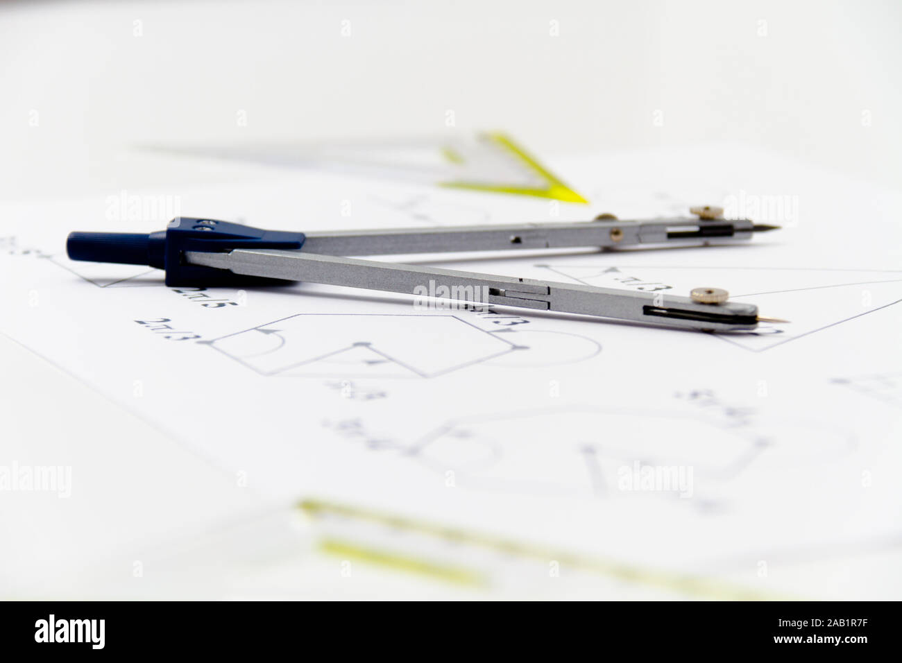 Drawing tools with compass, projects for construction Stock Photo - Alamy