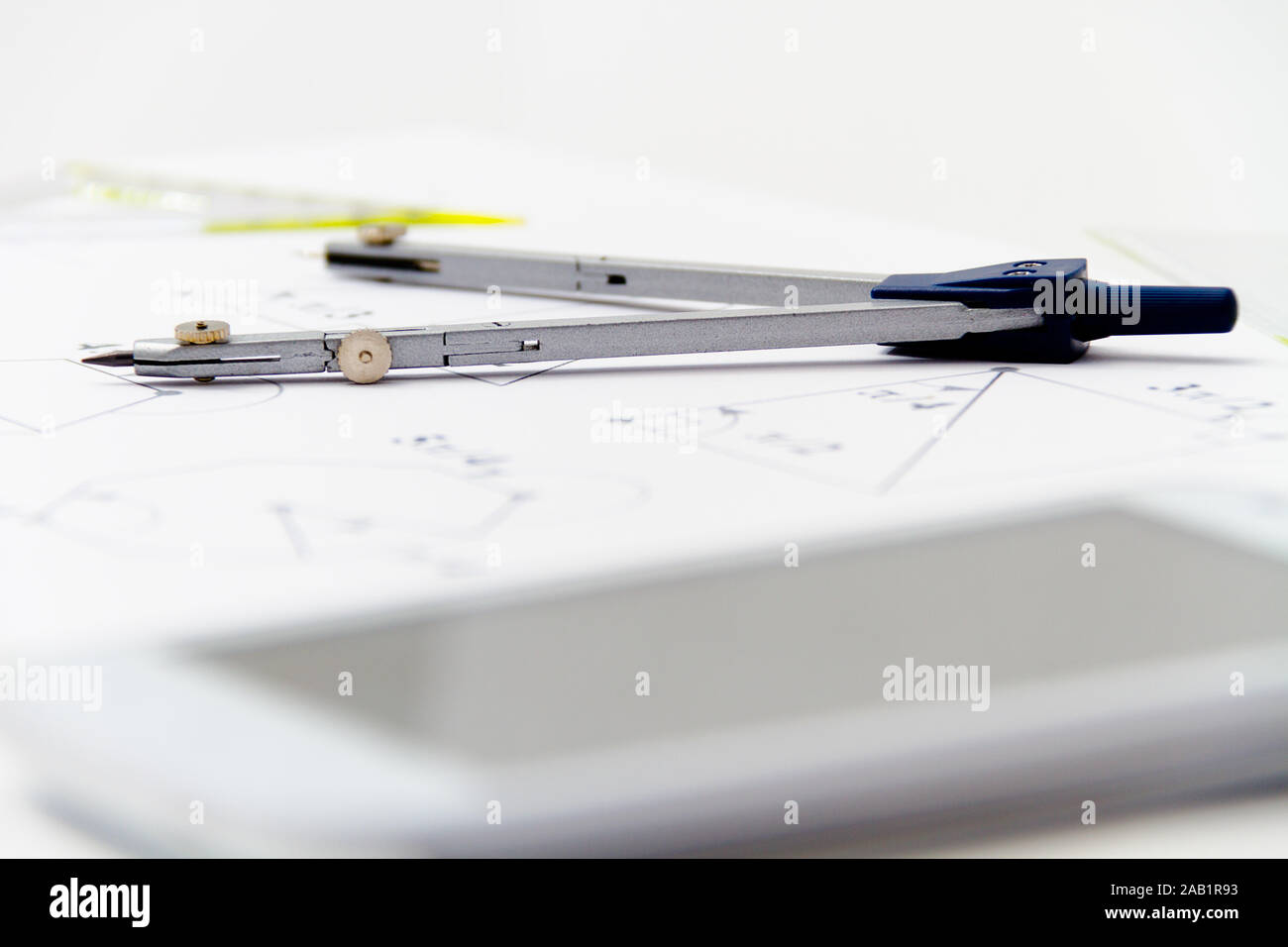 Drawing tools with compass, projects for construction Stock Photo - Alamy