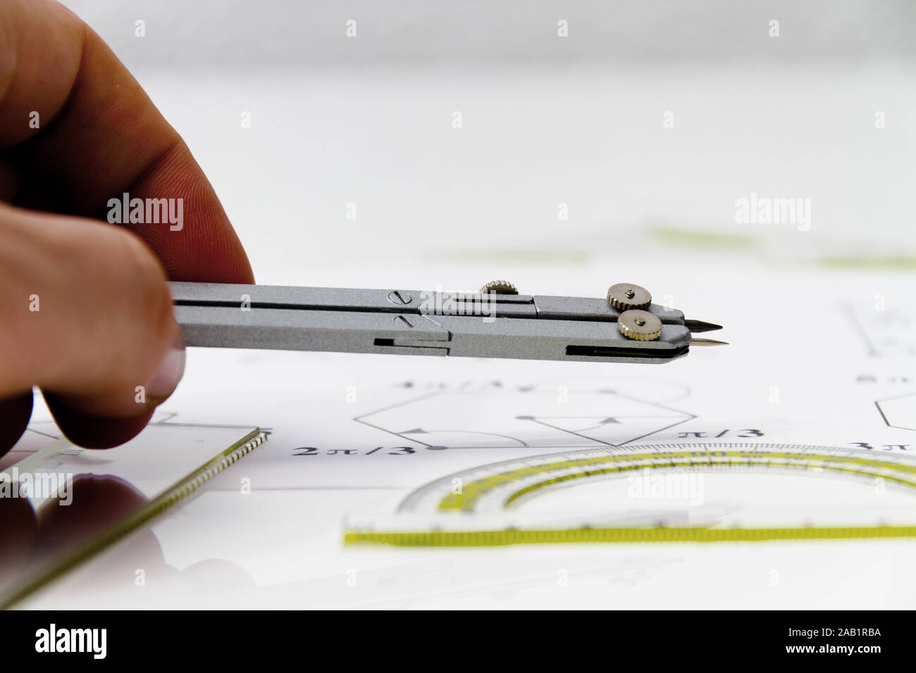 Drawing tools with compass, projects for construction Stock Photo - Alamy