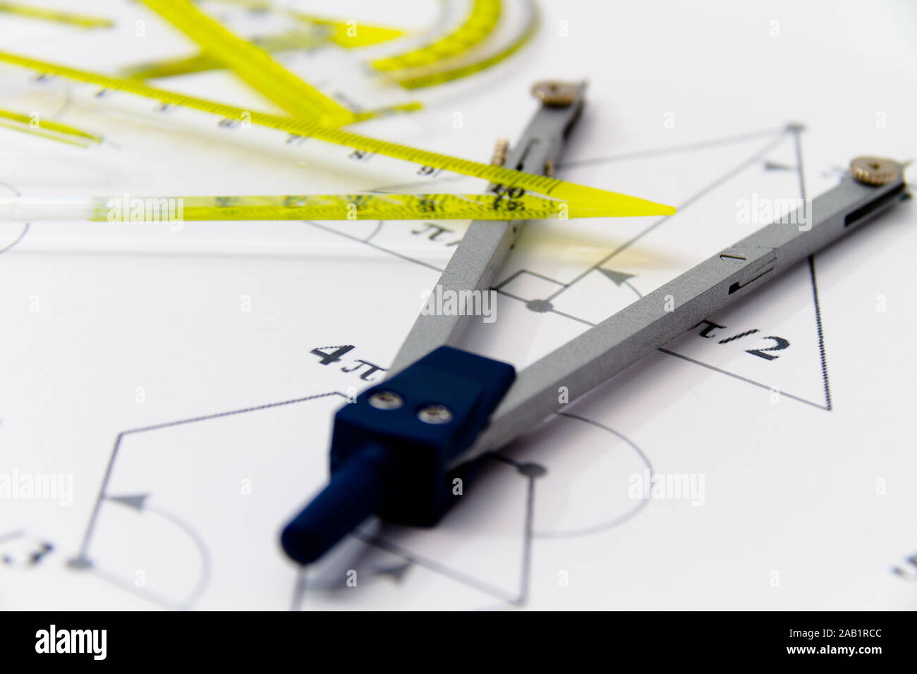 Drawing tools with compass, projects for construction Stock Photo - Alamy