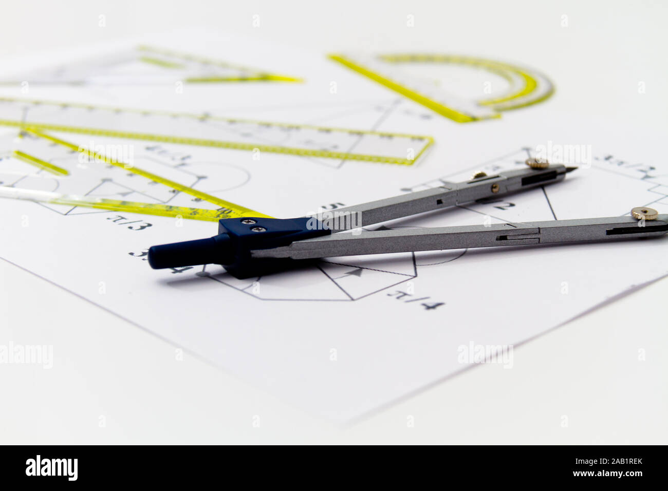 Drawing tools with compass, projects for construction Stock Photo - Alamy
