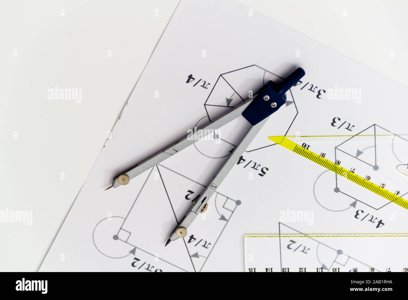 Drawing tools with compass, projects for construction Stock Photo - Alamy