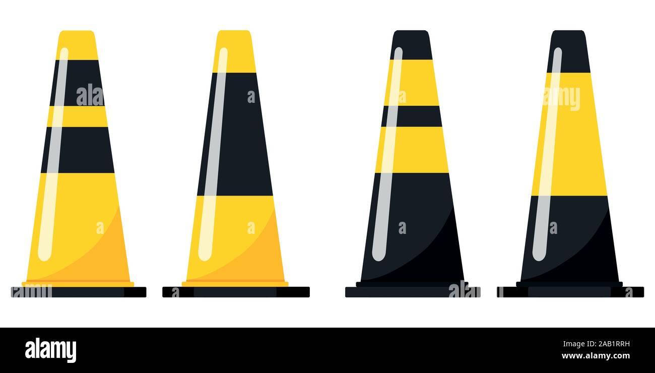 Plastic road traffic cone set isolated on white background. Stock Vector