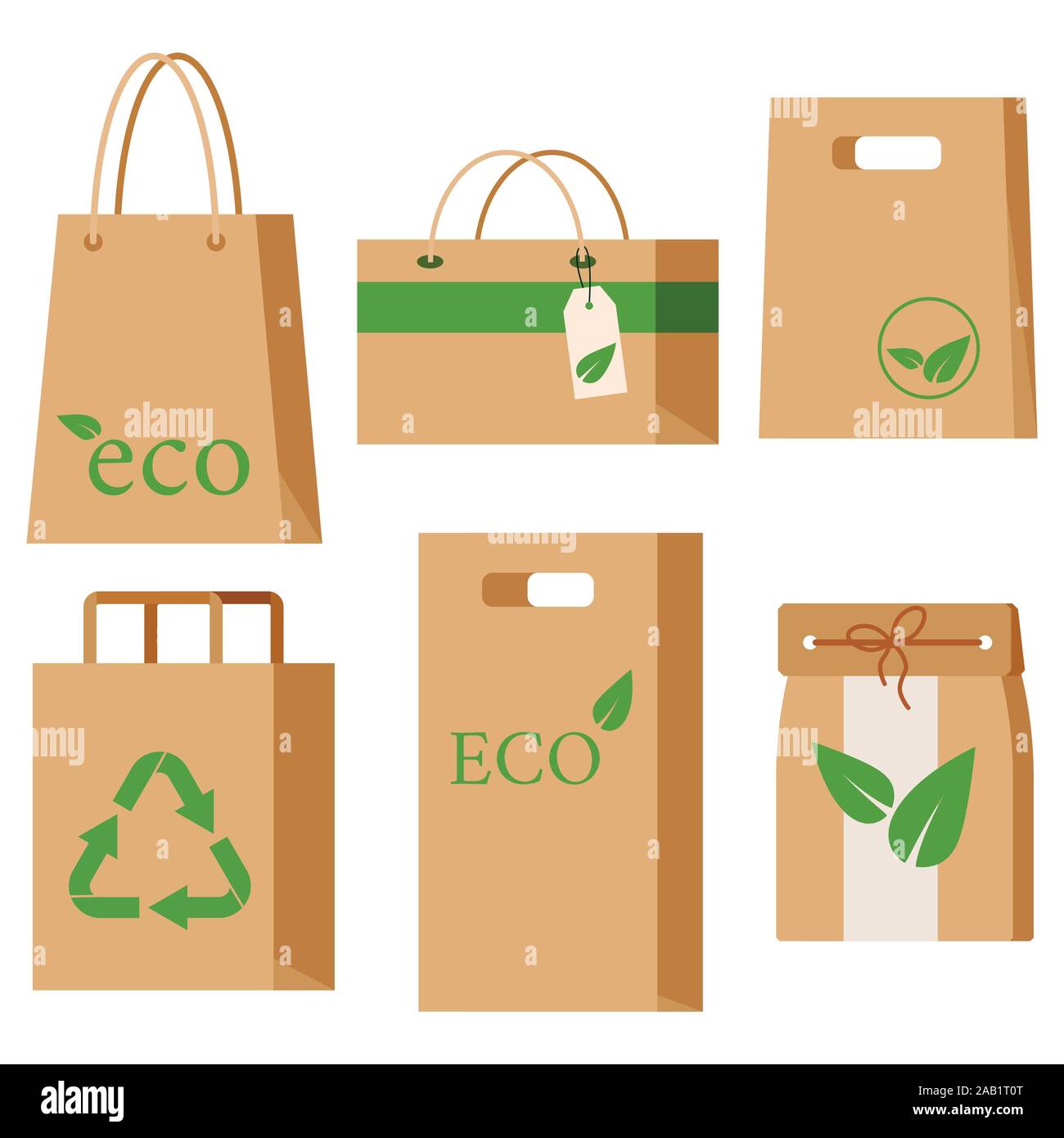 Empty eco packaging for goods set isolated on white background. Stock Vector