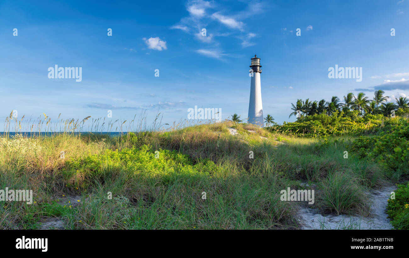 Beach Lighthouse on the Florida in Cape Florida Lighthouse Stock Photo