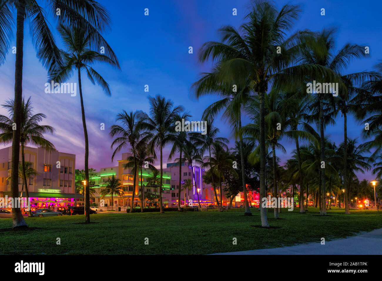 Night view in Miami Beach, Florida Stock Photo