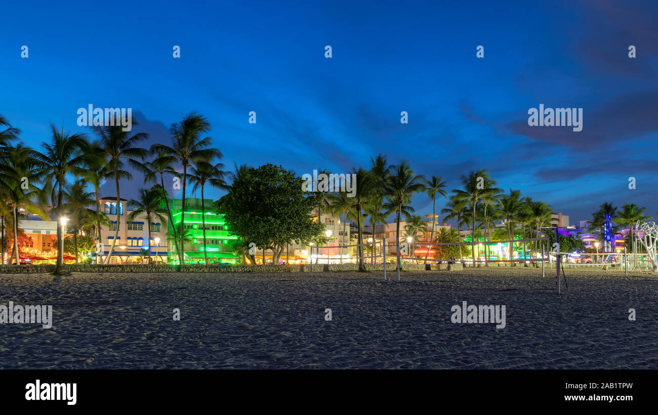 Ocean Drive in Miami Beach at night Stock Photo