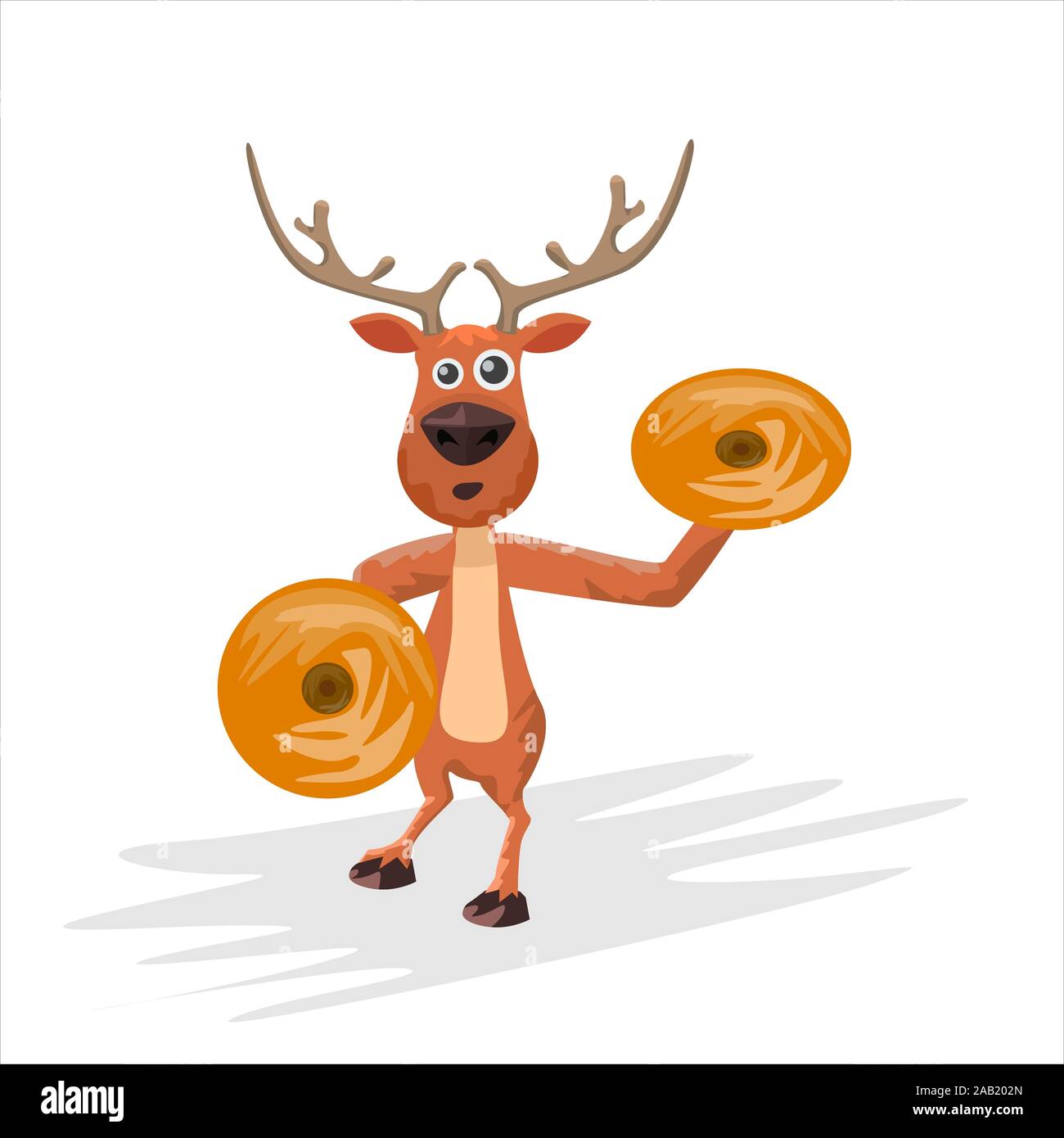 Christmas reindeer playing cynmbals. Hand drawn cartoon style deer and musical instrument for your design. Vector illustration. Stock Vector
