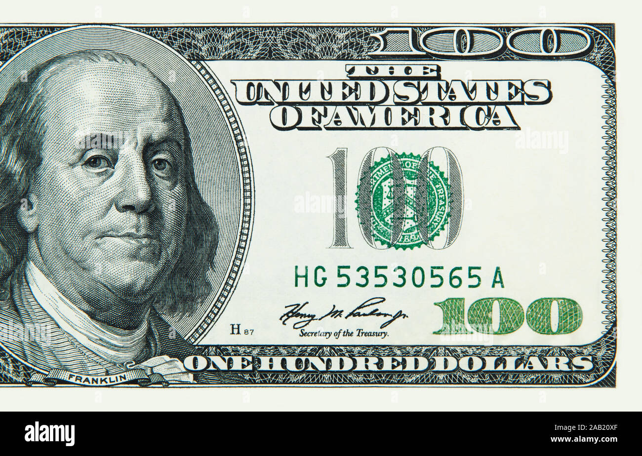 Part of a hundred American dollar bill closeup Stock Photo Alamy