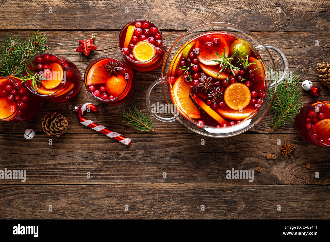 Christmas punch. Festive red hot toddy cocktail, drink with cranberries