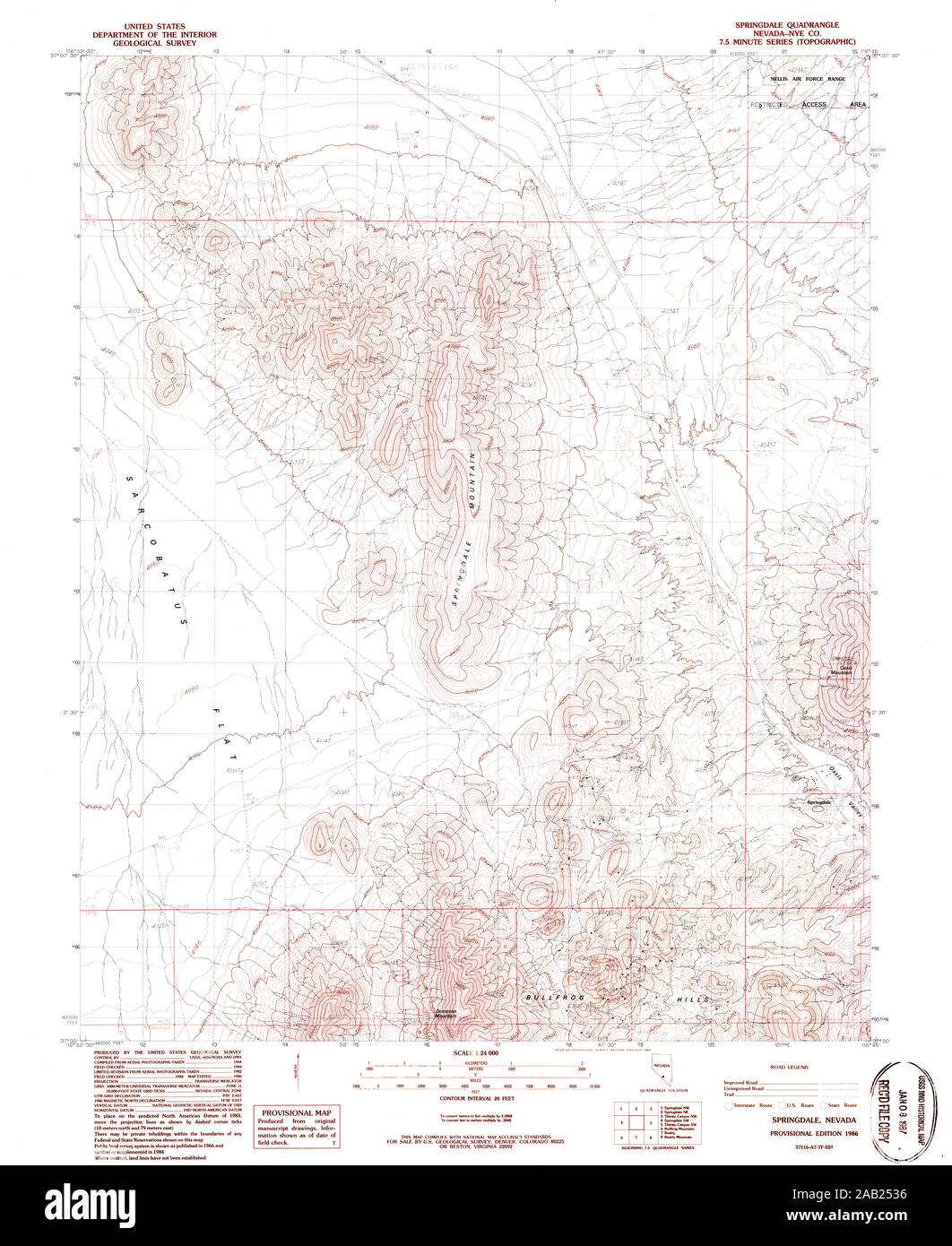 USGS TOPO Map Nevada NV Springdale 320153 1986 24000 Restoration Stock ...