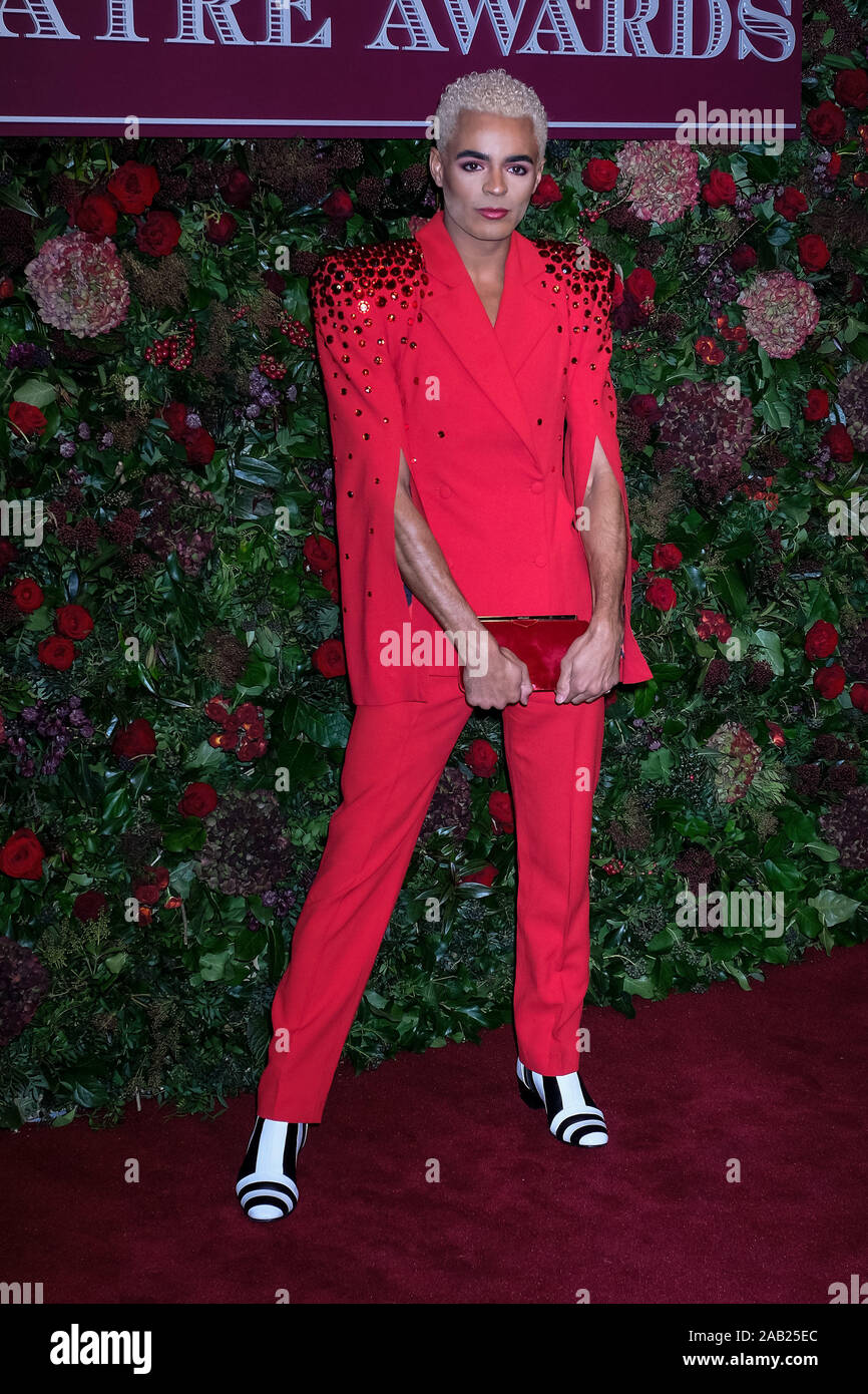 London Coliseum, London, UK. 24 November 2019.  Layton Williams poses at the 65th Evening Standard Theatre Awards. . Picture by Julie Edwards./Alamy Live News Stock Photo