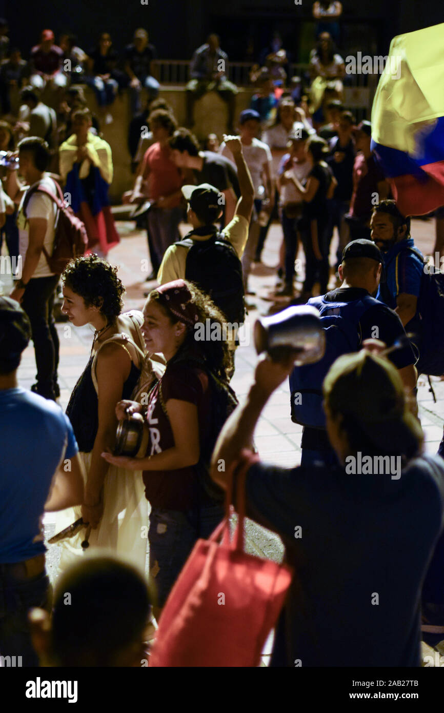 Peaceful protests continue three days after the nationwide strike in Cali, Colombia, Sunday, Nov. 24, 2019. Stock Photo