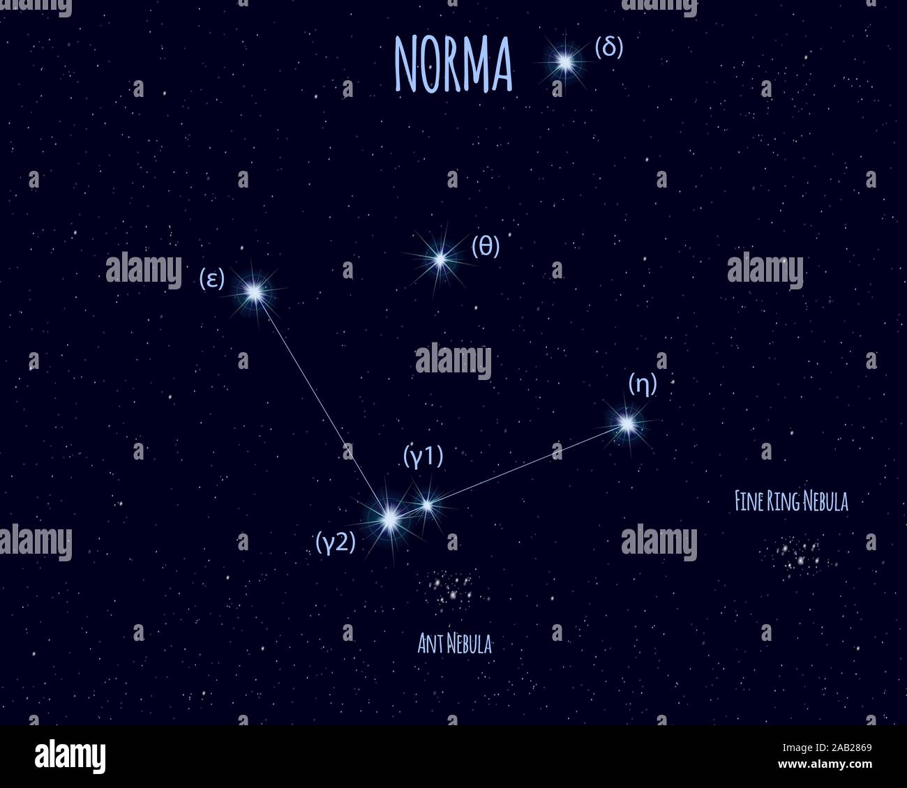Norma (The Set Square) constellation, vector illustration with basic stars against the starry sky Stock Vector