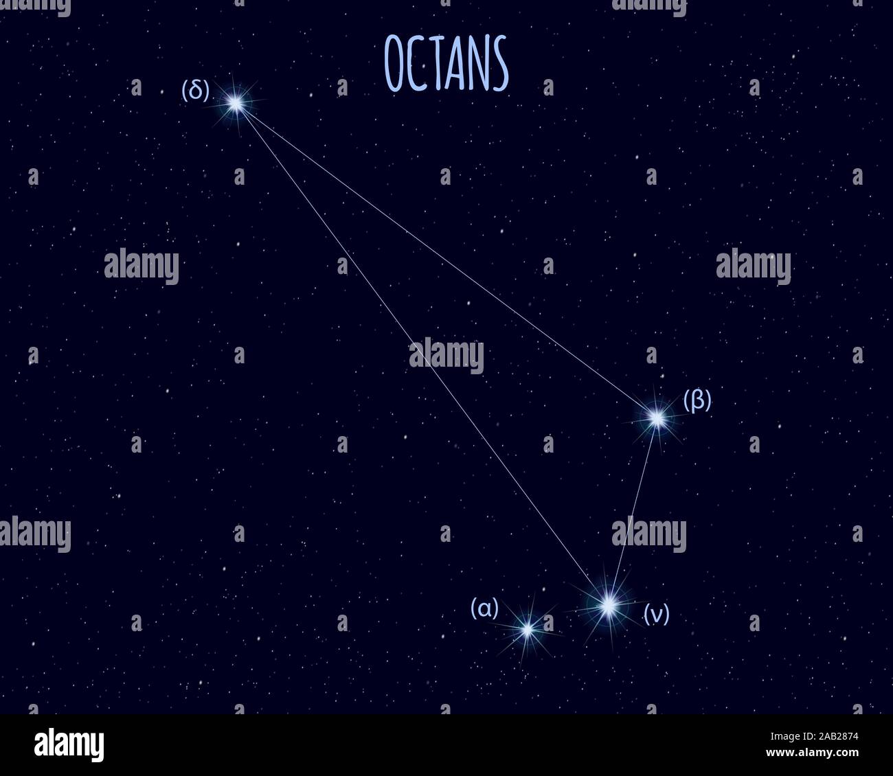 Octans (The Octant) constellation, vector illustration with basic stars against the starry sky Stock Vector