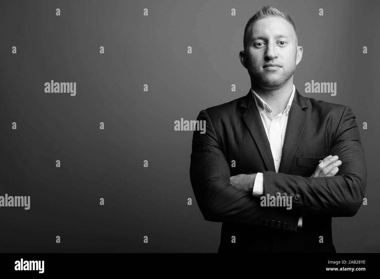 Portrait of businessman wearing suit in black and white Stock Photo - Alamy