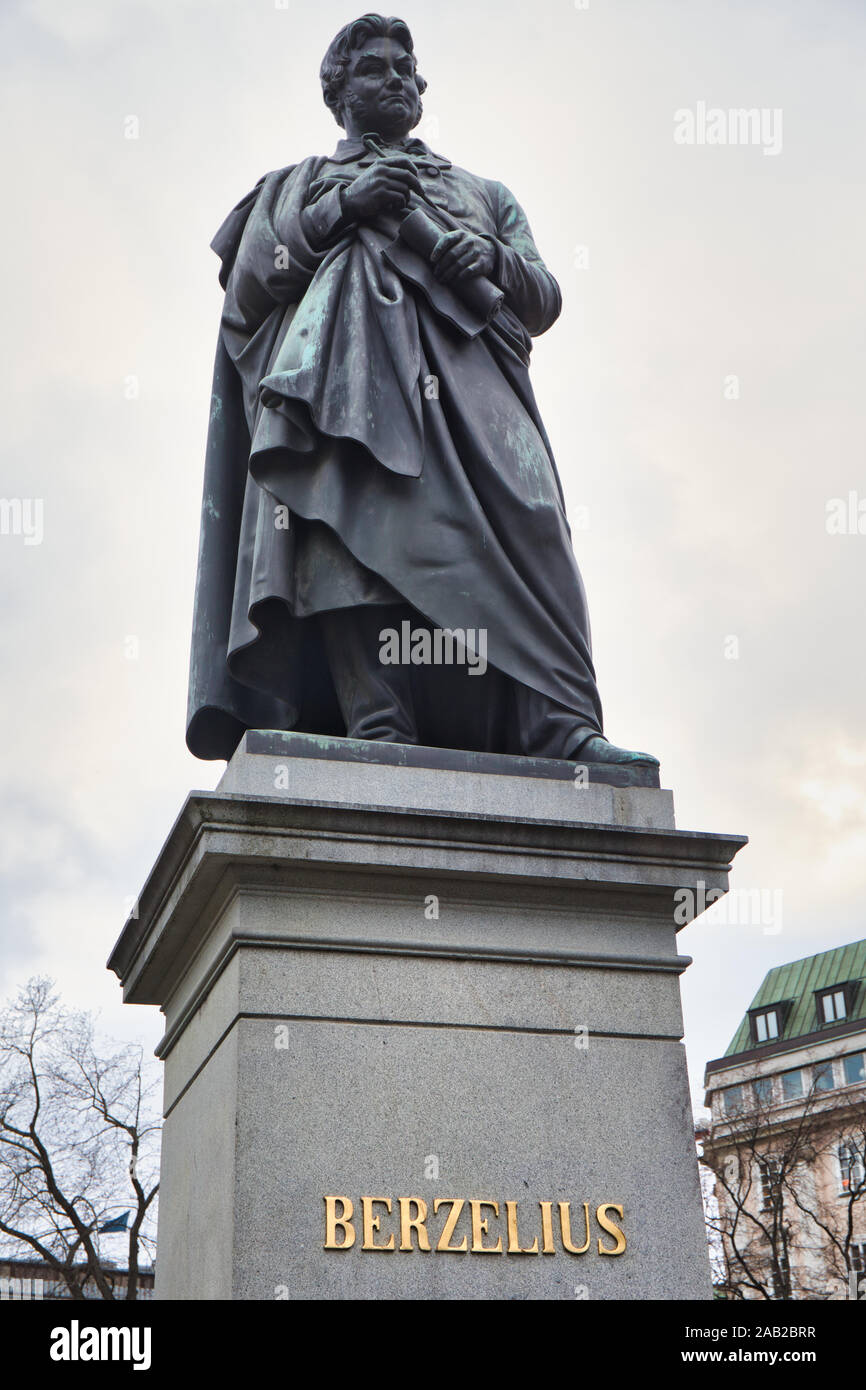 Sculpture of Swedish Chemist Berzelius in the park named after him, Berzelii Park, Stockholm, Sweden Stock Photo