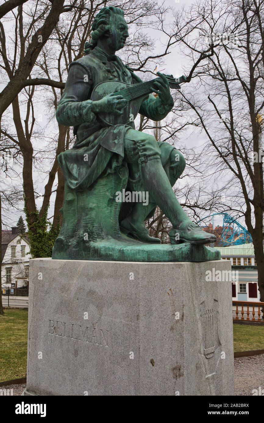 1872 sculpture of Carl Michael Bellman by Alfred Nystrom, Djurgarden, Stockholm, Sweden Stock Photo