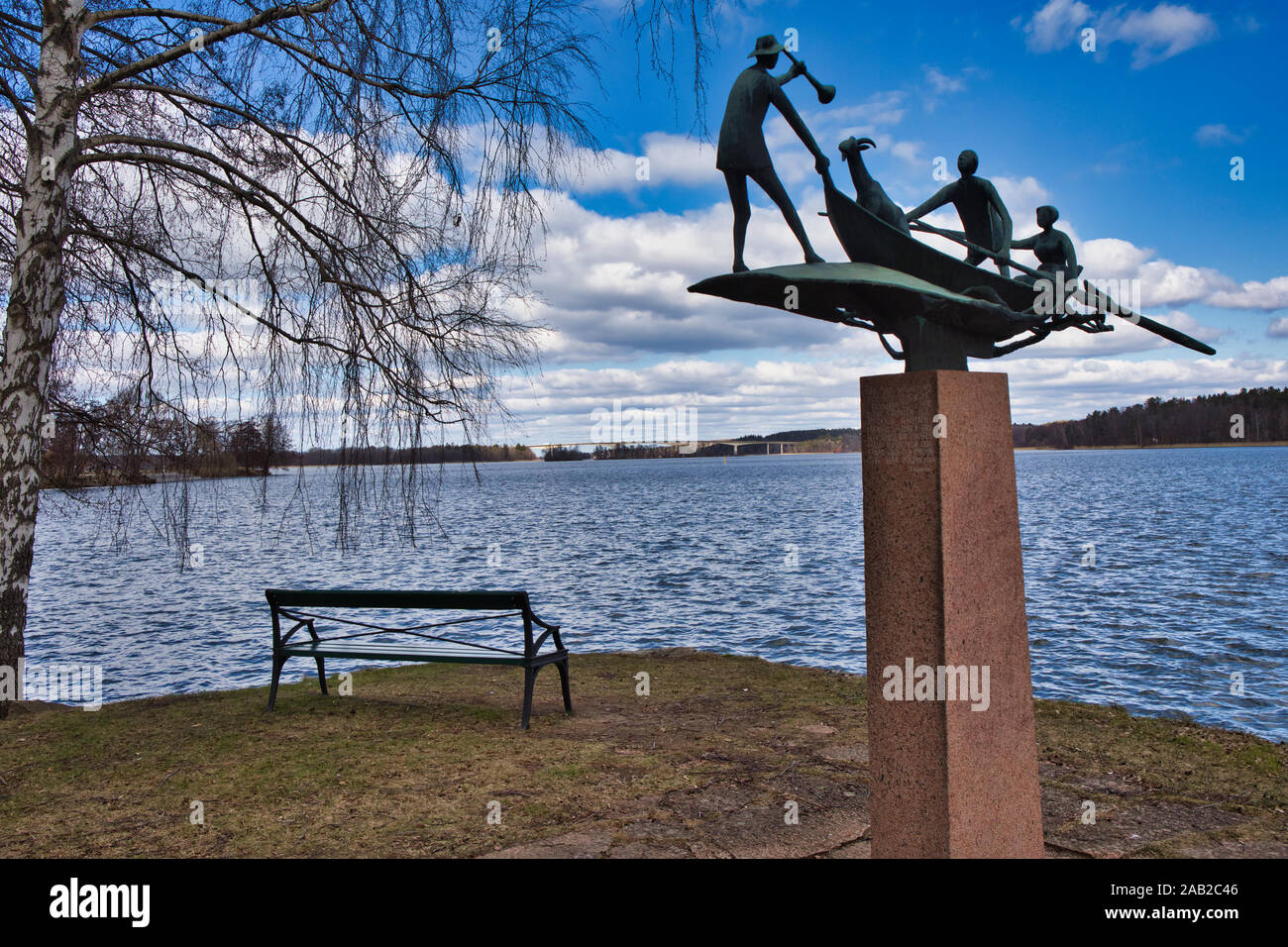 Bronze sculpture of rowers (1959, Erik Sand) by Lake Malaren, Strangnas, Sodermanland County, Sweden Stock Photo