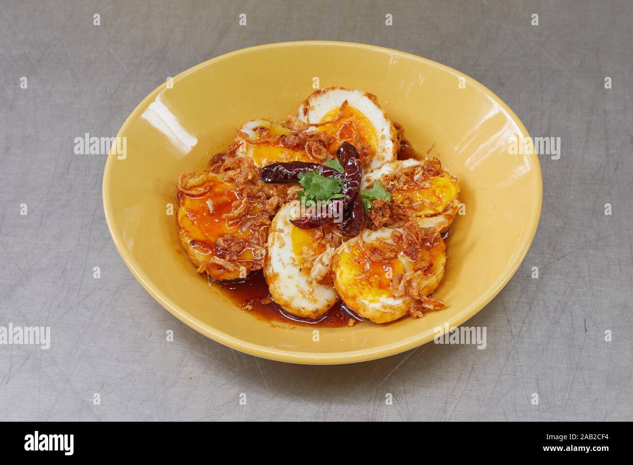 Boiled Egg Fried With Tamarind Sauce Thai Cuisine Stock Photo Alamy