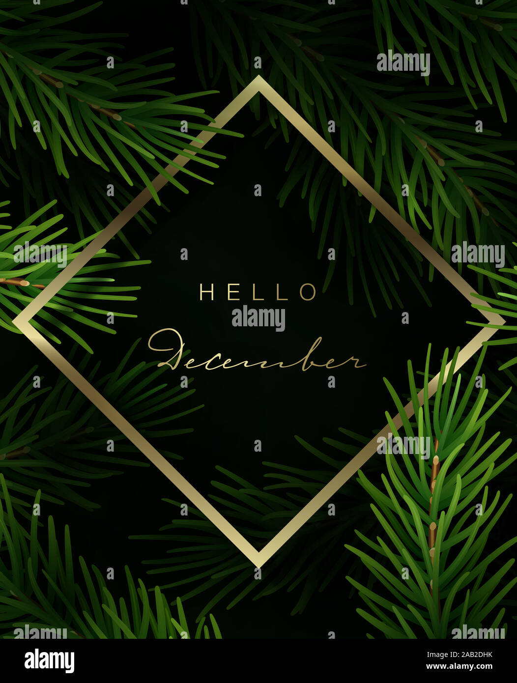 Christmas frame with fir tree branches and hand lettering. Vector ...